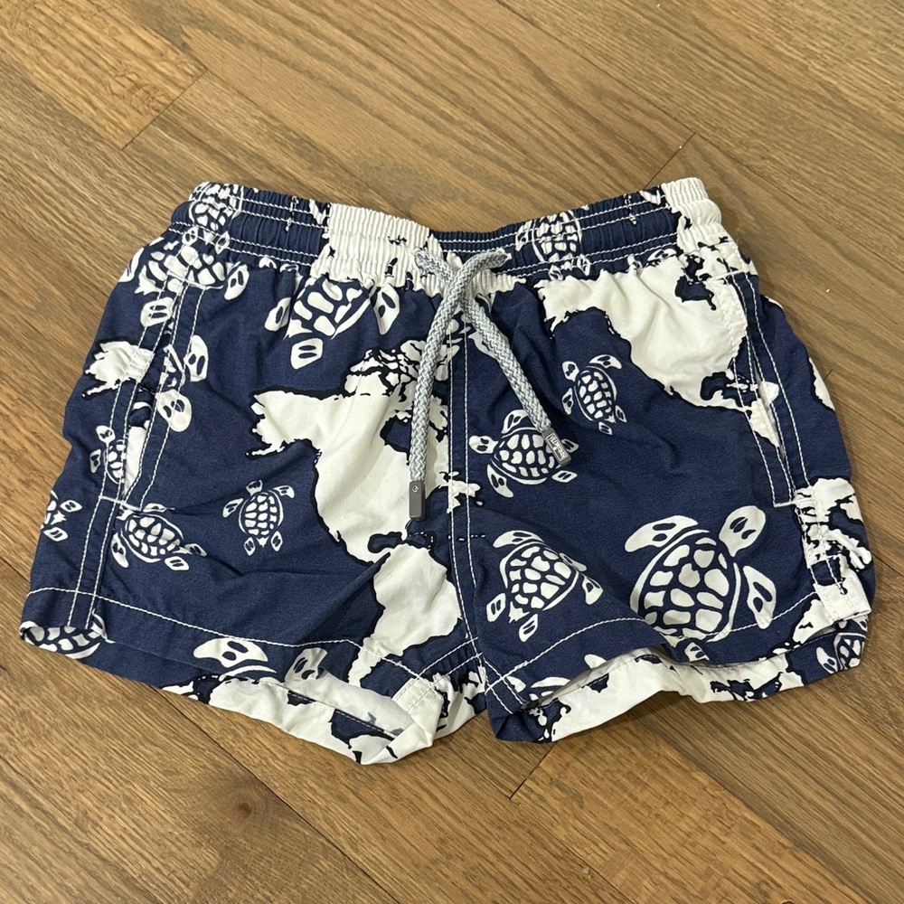 Vilebrequin Kids Swim Trunks in Navy and White Turtle Design